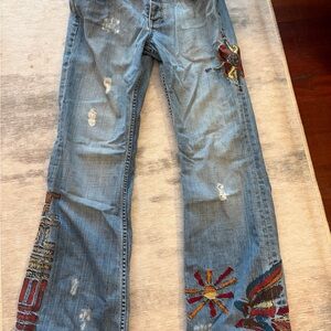 Farah Embroidered Flare Jeans in Light Blue